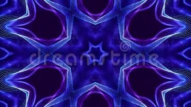 4k环形科幻3d背景，辉光蓝色粒子形成线<strong>条</strong>、表面，复杂的对称结构如恒星